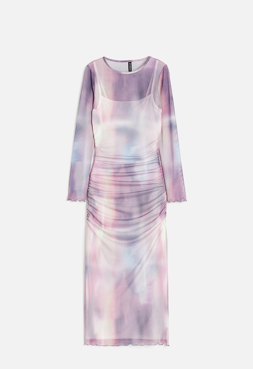 H&M - Gathered mesh dress - pink & ombre