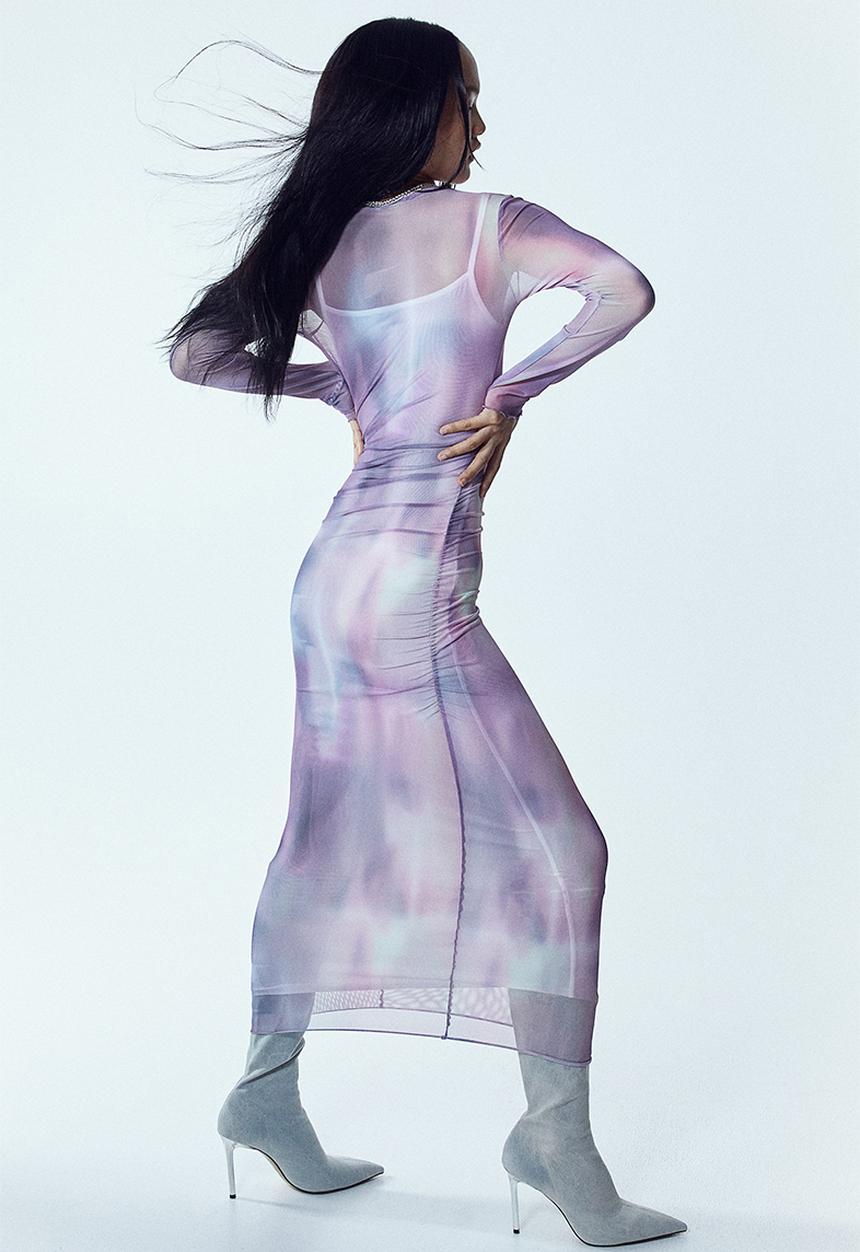 H&M - Gathered mesh dress - pink & ombre