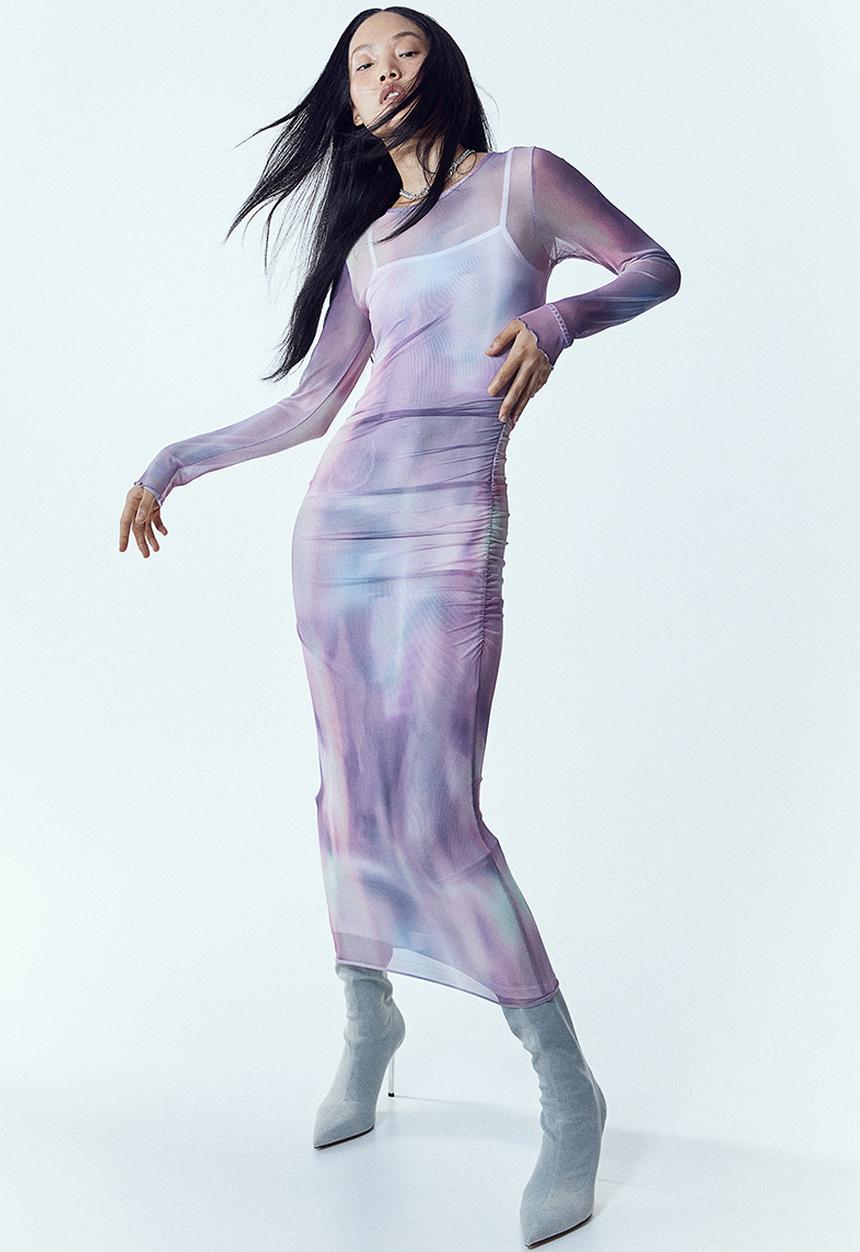 H&M - Gathered mesh dress - pink & ombre