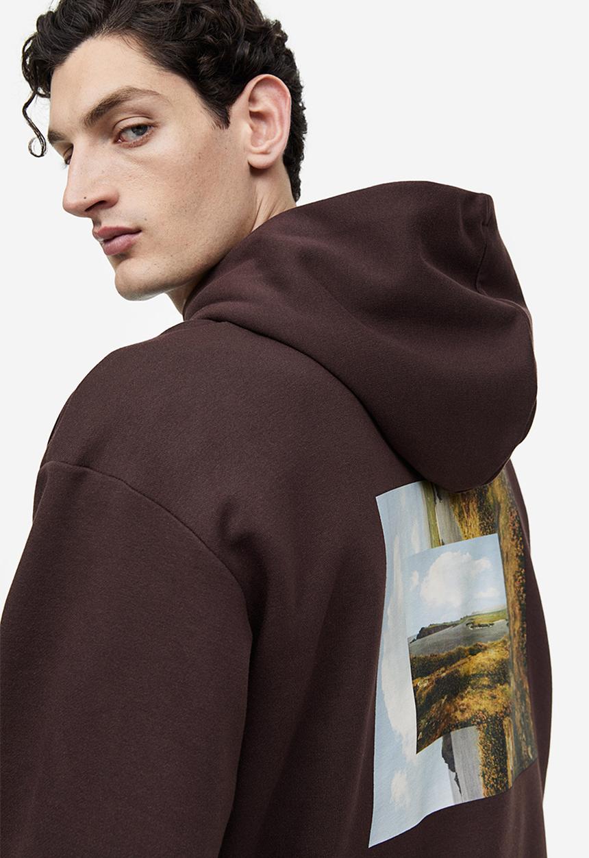 H&M - Loose fit printed hoodie - brown, multi
