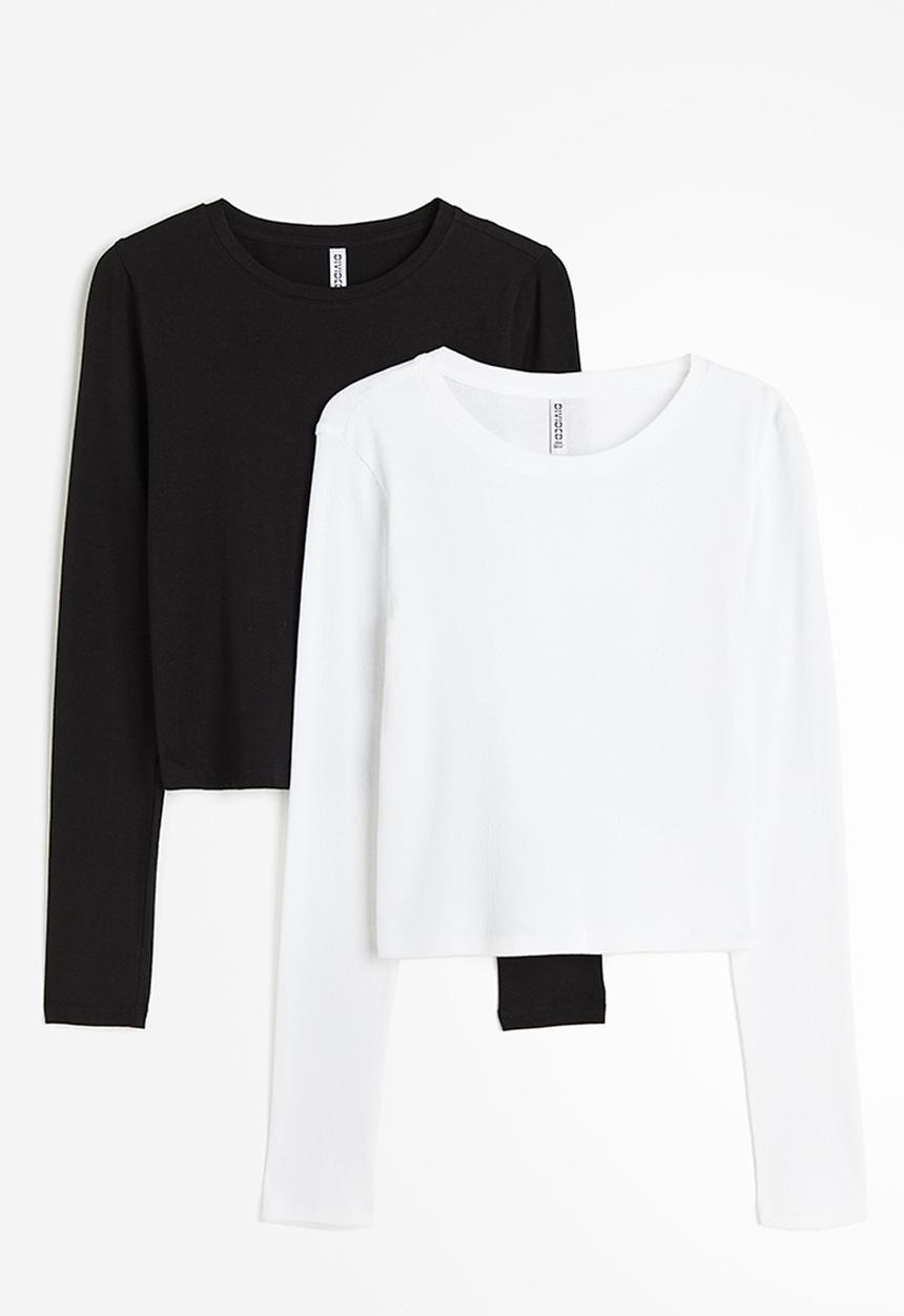 H&M - 2-Pack cotton tops - black & white