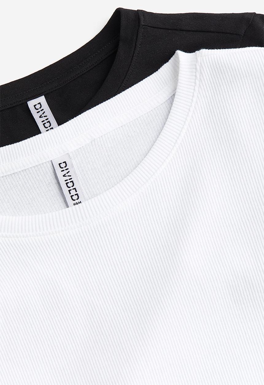 H&M - 2-Pack cotton tops - black & white