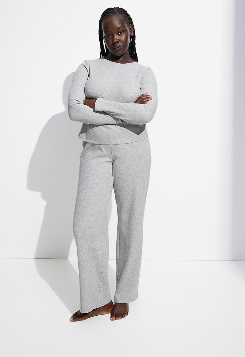 H&M - Waffled pyjama top and bottoms - grey marl