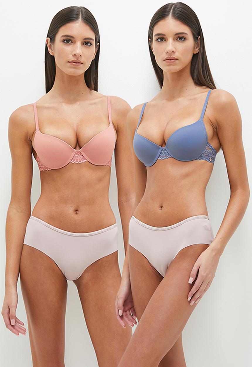 KANGOL - 2 Pack ribbed mf & galloon lace T-shirt bra - blue mist & amber