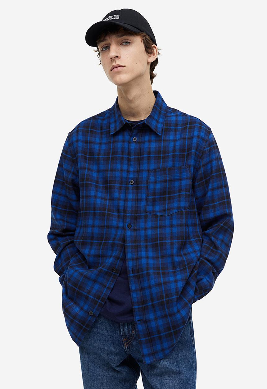 H&M - Regular fit flannel shirt - blue/checked