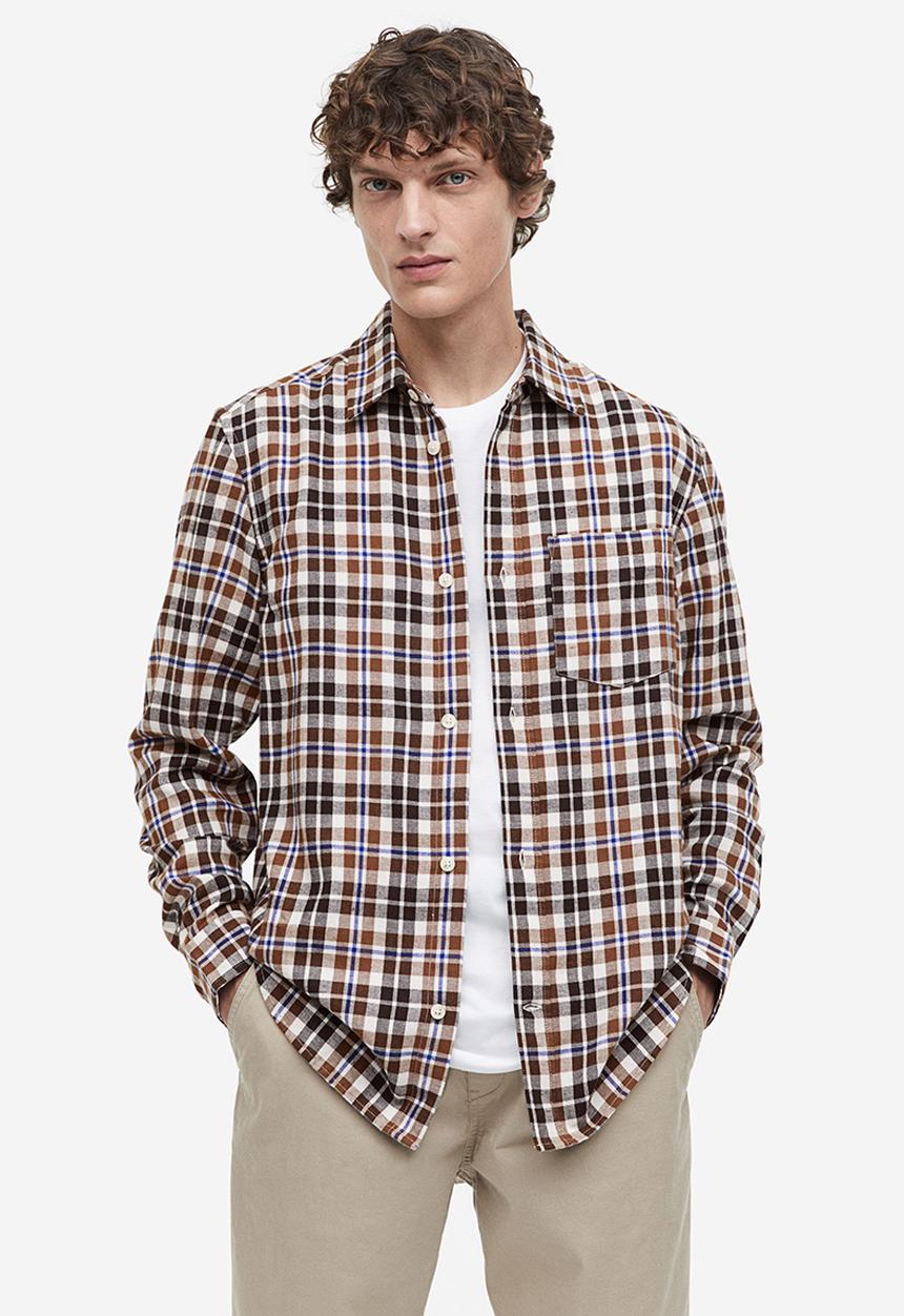 H&M - Regular fit flannel shirt - brown/checked