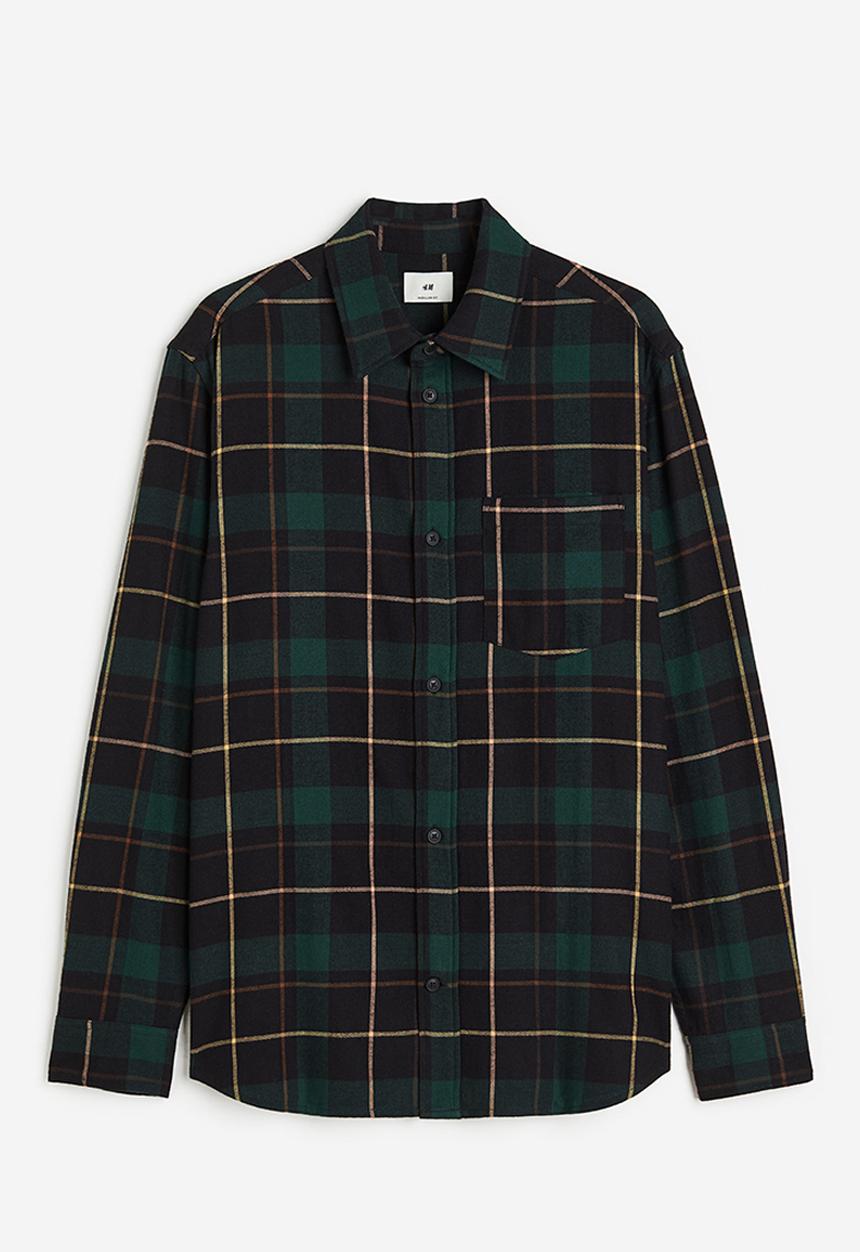 H&M - Regular fit flannel shirt - dark green/checked