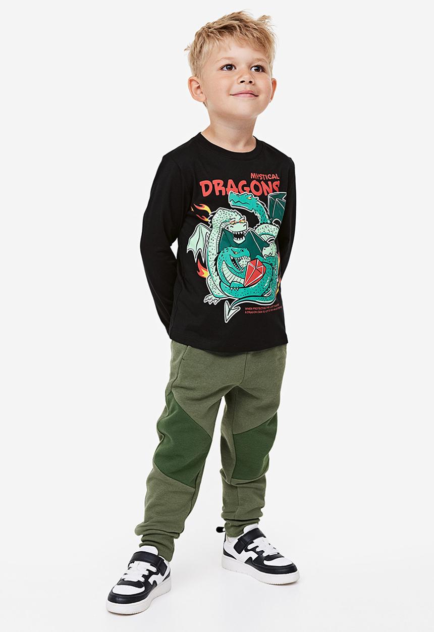 H&M - 2-pack long-sleeved t-shirts - black & green 
