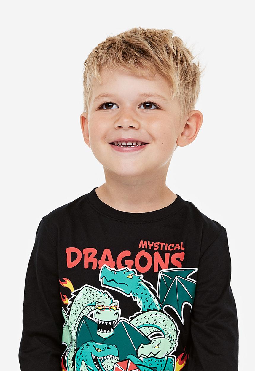 H&M - 2-pack long-sleeved t-shirts - black & green 