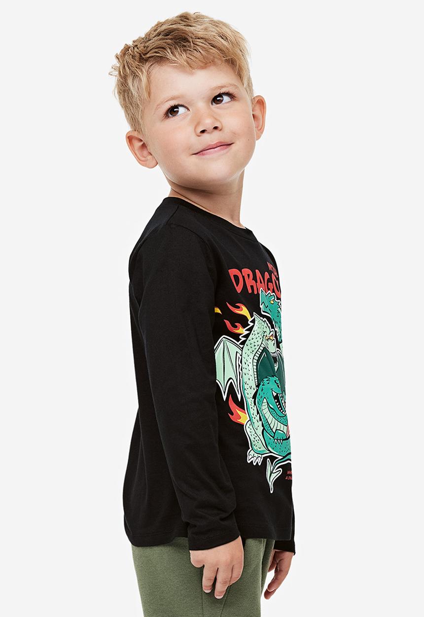 H&M - 2-pack long-sleeved t-shirts - black & green 
