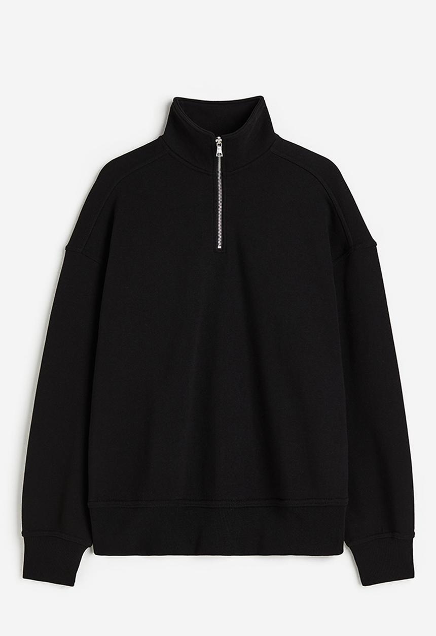 H&M - Oversized fit half-zip sweatshirt - black