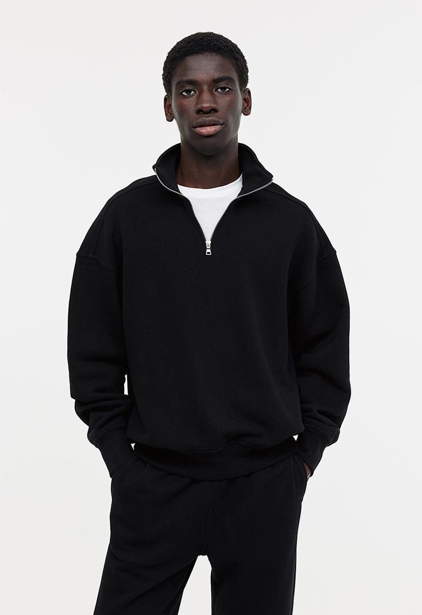 H&M - Oversized fit half-zip sweatshirt - black