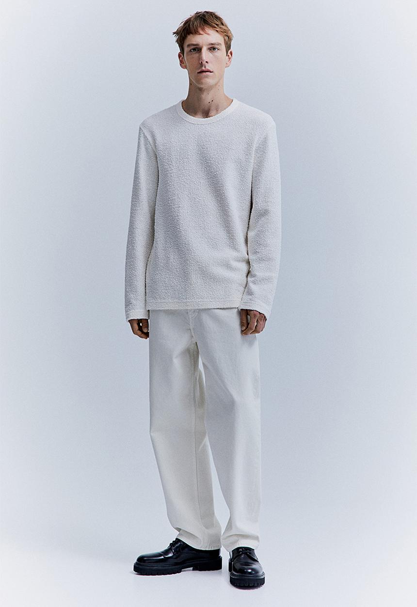 H&M - Relaxed fit textured long-sleeved top - cream