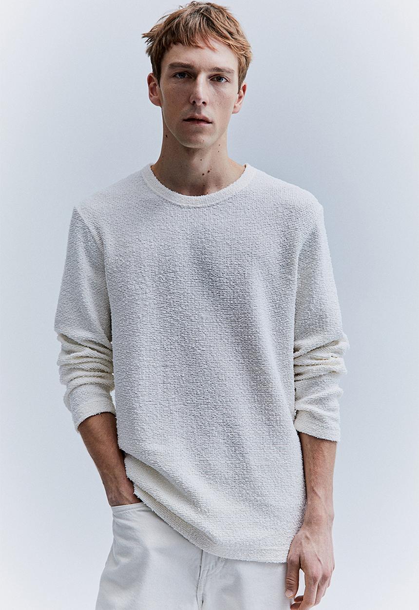 H&M - Relaxed fit textured long-sleeved top - cream