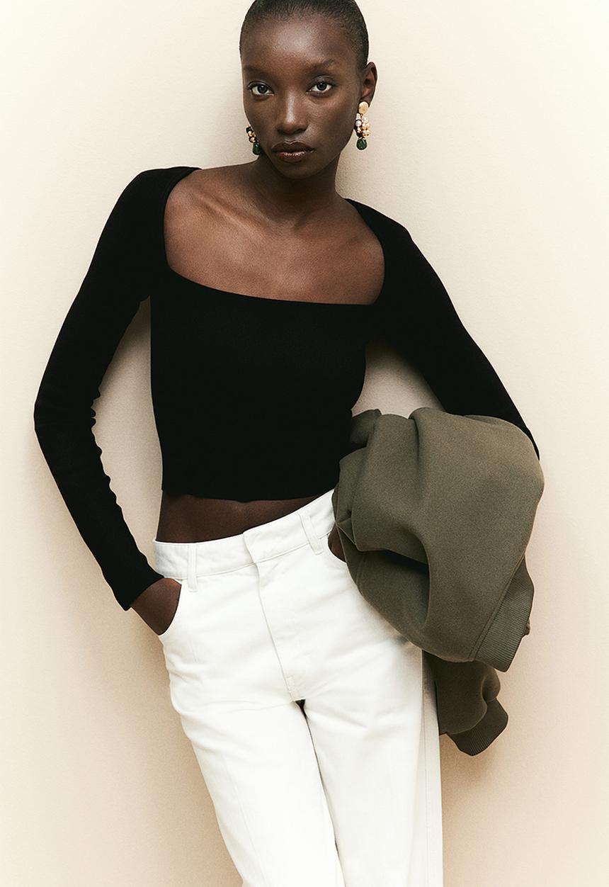 H&M - Square-neck cropped top - black