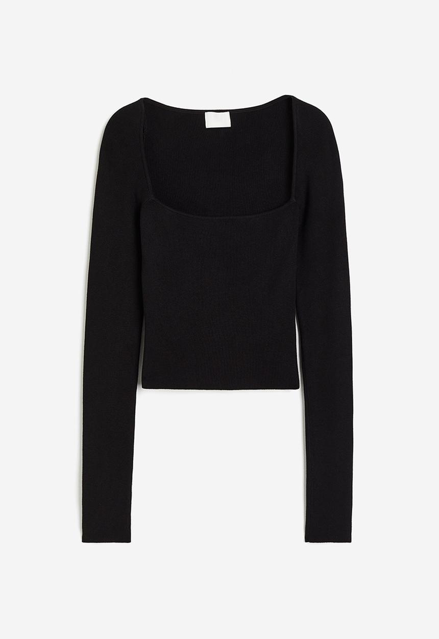 H&M - Square-neck cropped top - black