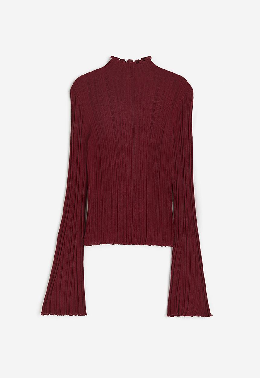 H&M - Rib-knit turtleneck top - dark red