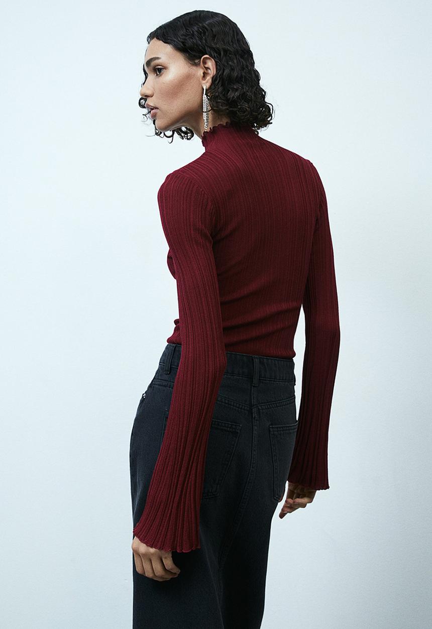H&M - Rib-knit turtleneck top - dark red
