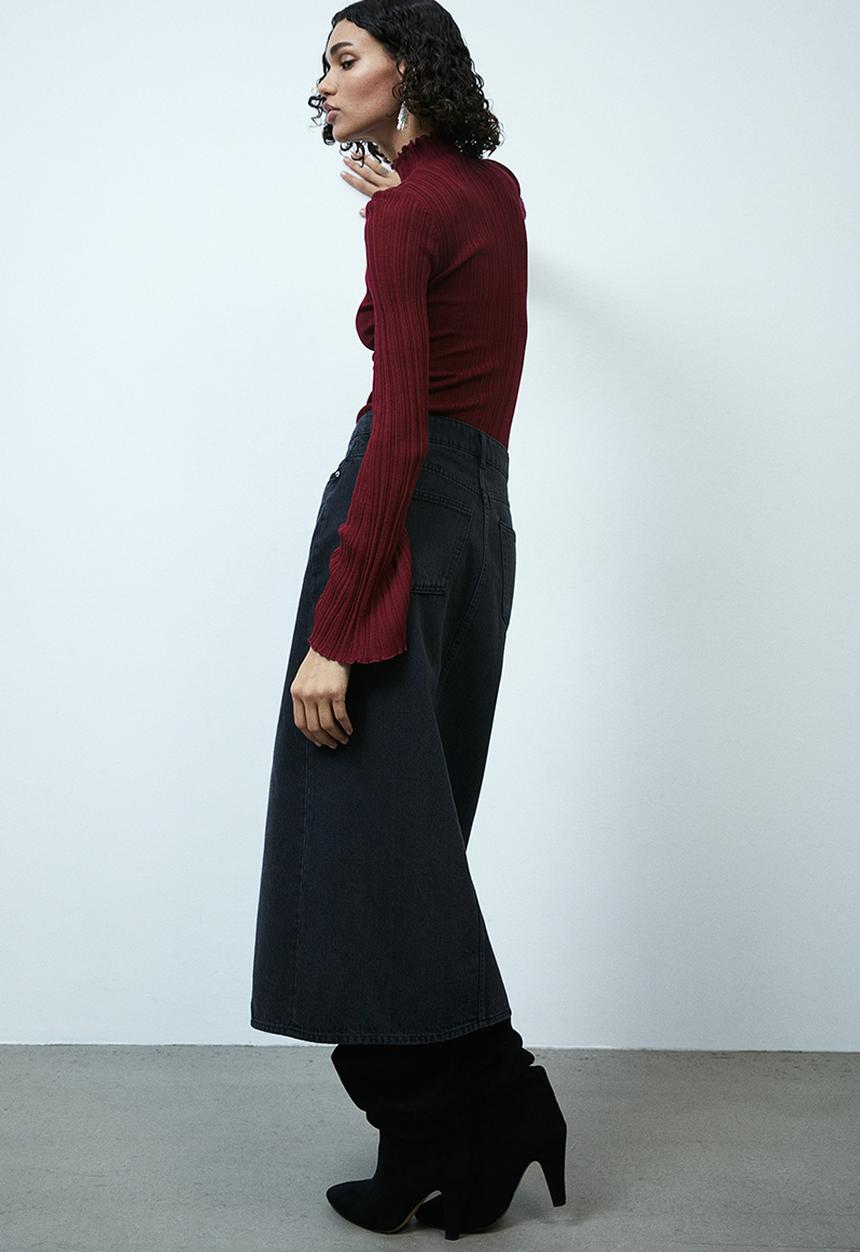 H&M - Rib-knit turtleneck top - dark red