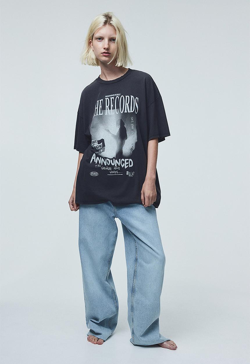 H&M - Oversized printed t-shirt - grey, multi