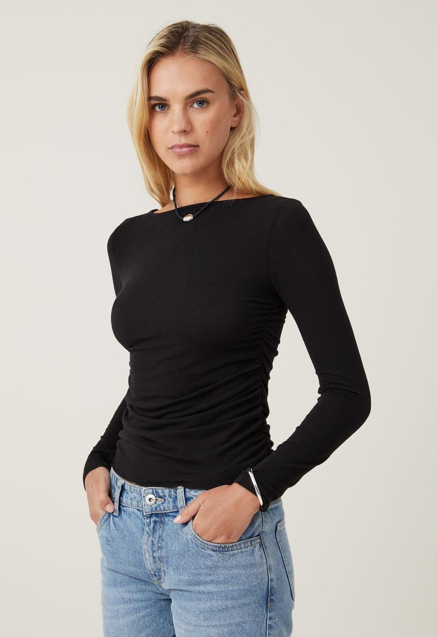 Cotton On - Hazel Boat Neck Long Sleeve Top - Black