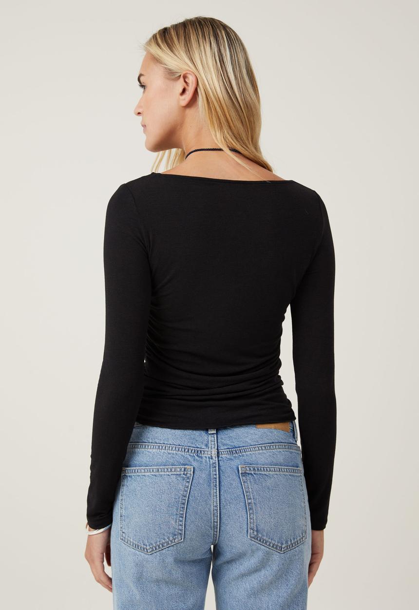 Cotton On - Hazel Boat Neck Long Sleeve Top - Black