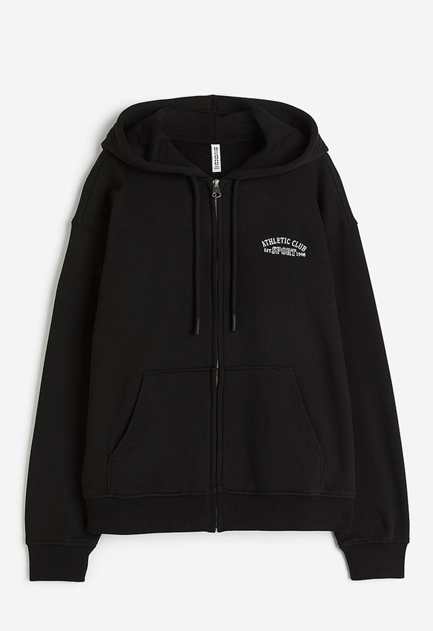 H&M - Embroidered zip-through hoodie - black