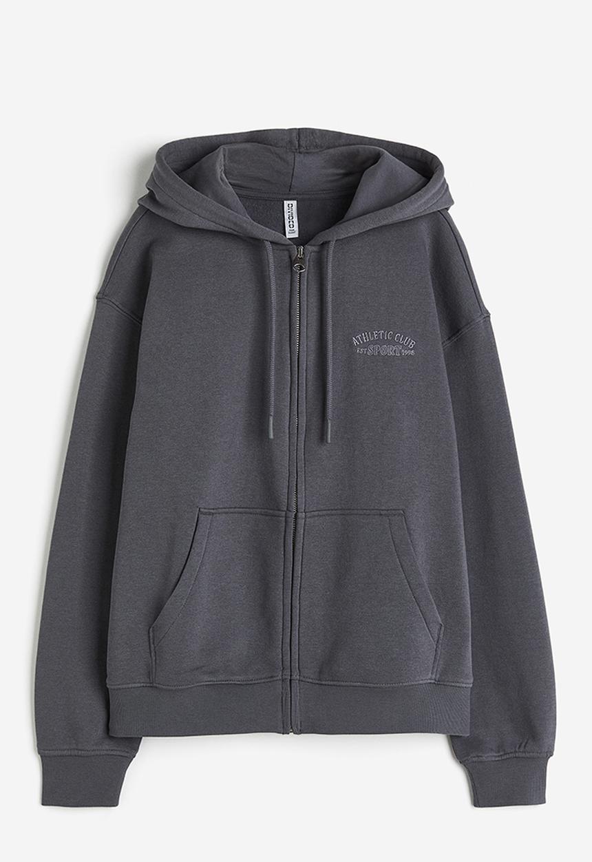 H&M - Embroidered zip-through hoodie - grey
