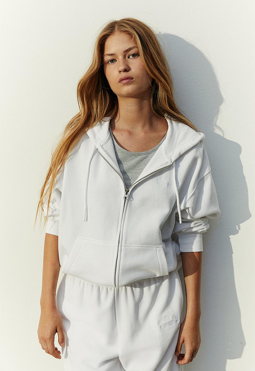 H&M - Embroidered zip-through hoodie - white