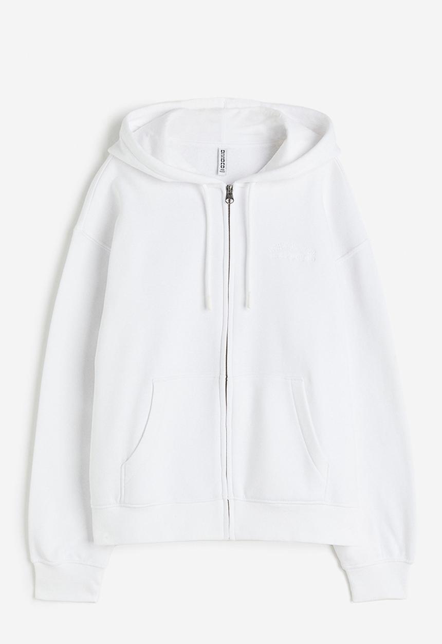 H&M - Embroidered zip-through hoodie - white