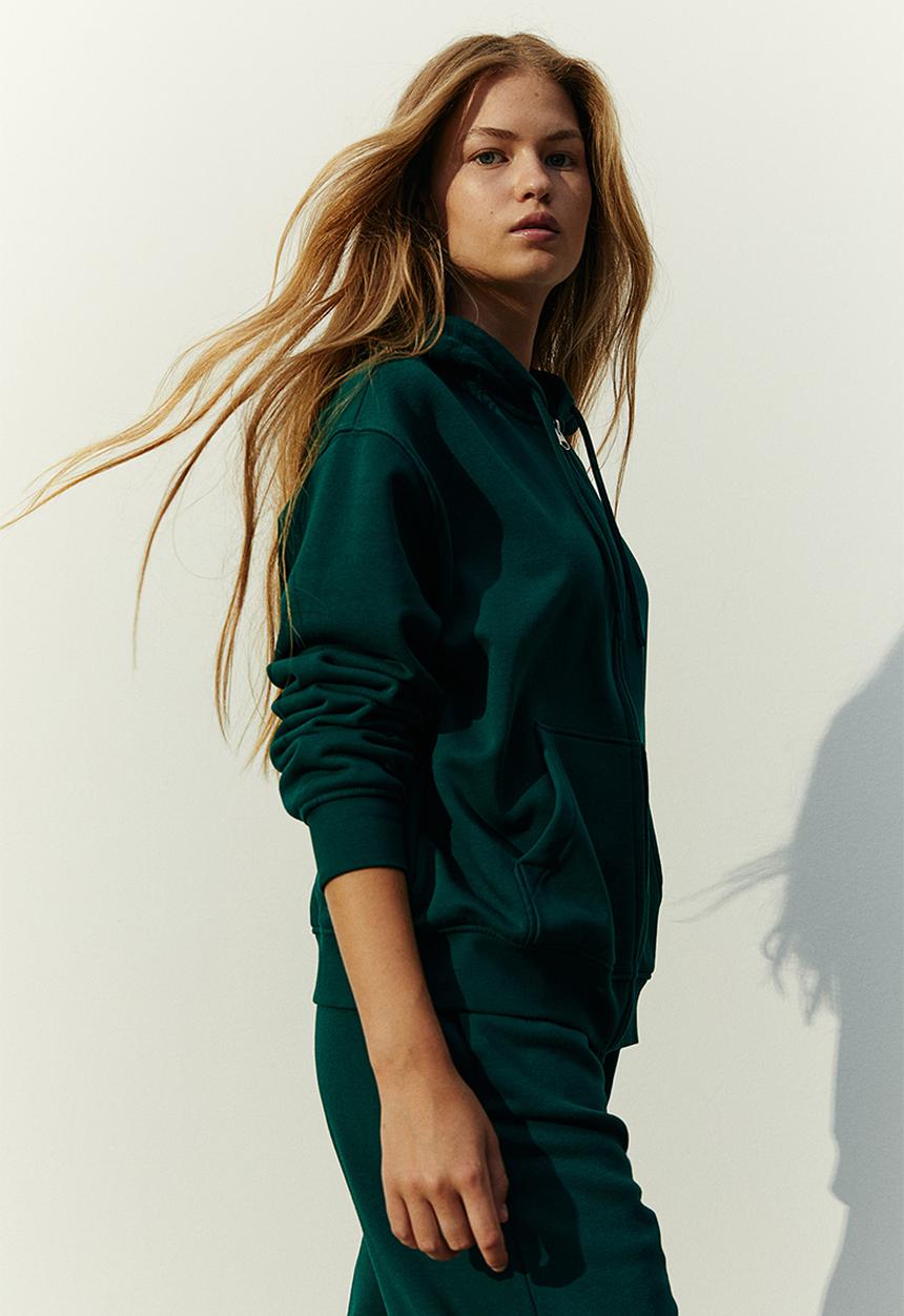 H&M - Embroidered zip-through hoodie - green