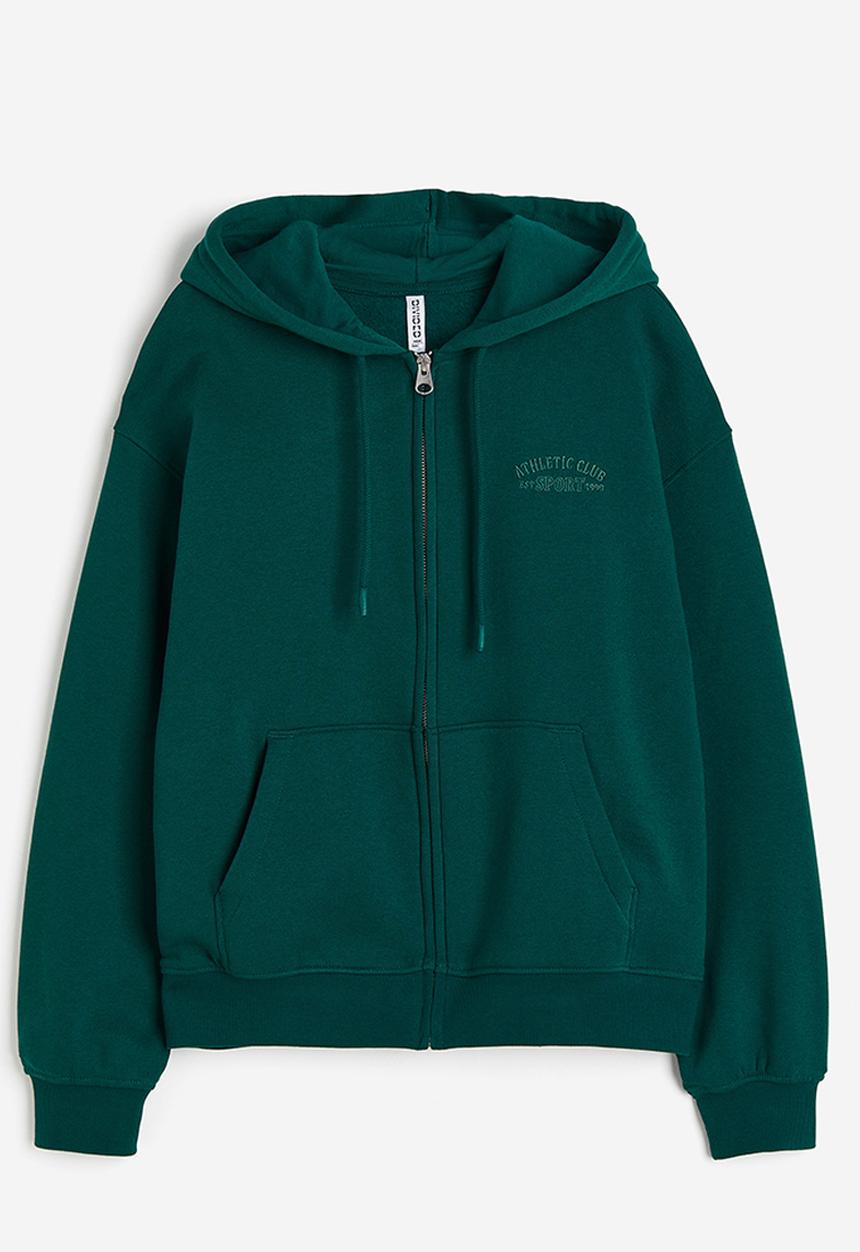 H&M - Embroidered zip-through hoodie - green