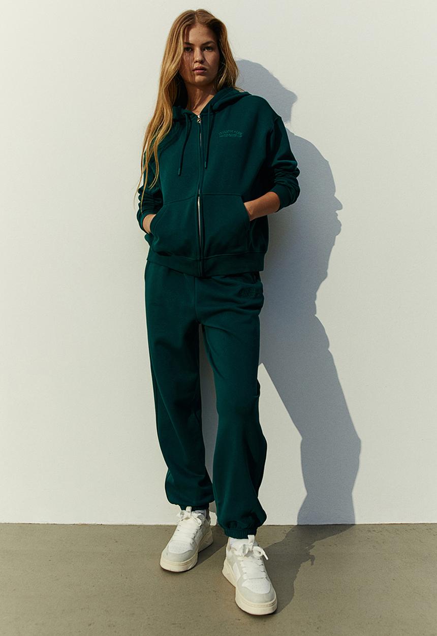 H&M - Embroidered zip-through hoodie - green