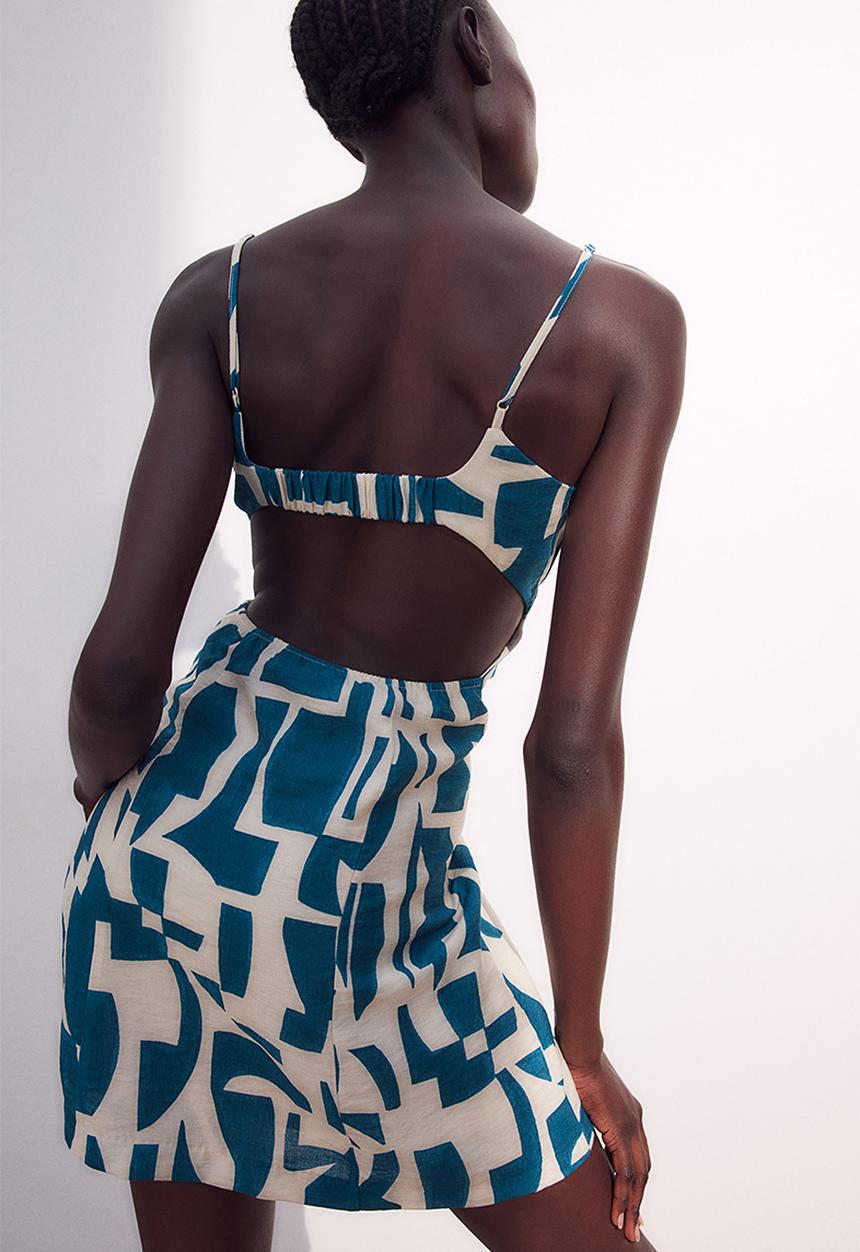 H&M - Open-back mini dress - blue, multi