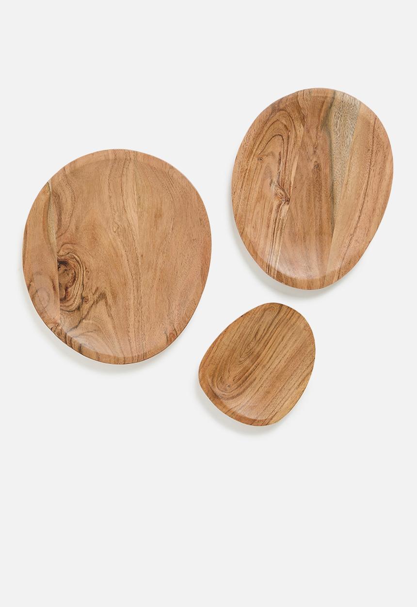 Excellent Houseware - Pebble wood platter set of 3 - natural