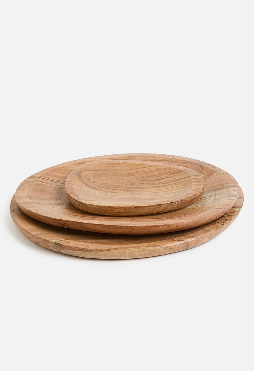 Excellent Houseware - Pebble wood platter set of 3 - natural