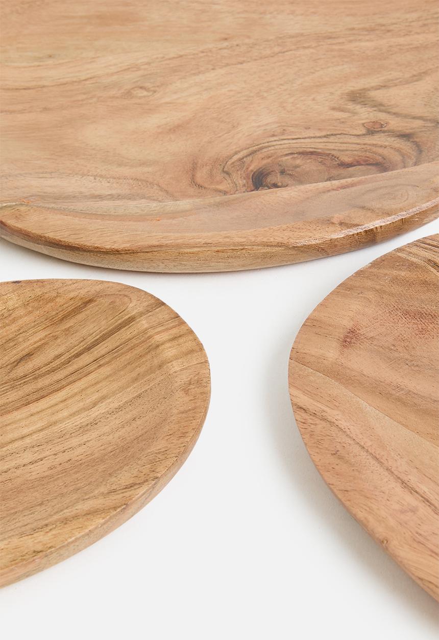 Excellent Houseware - Pebble wood platter set of 3 - natural