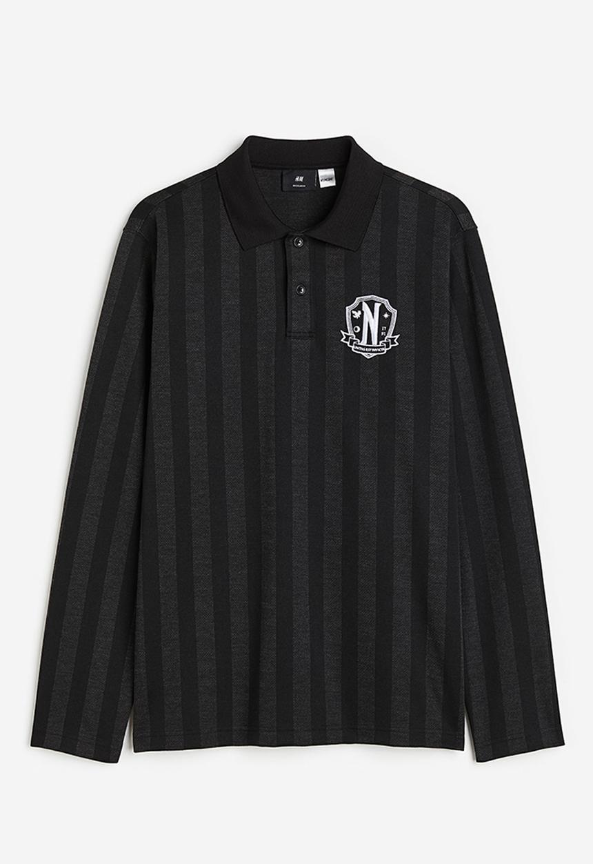 H&M - Regular fit long-sleeved polo shirt - Black Wednesday