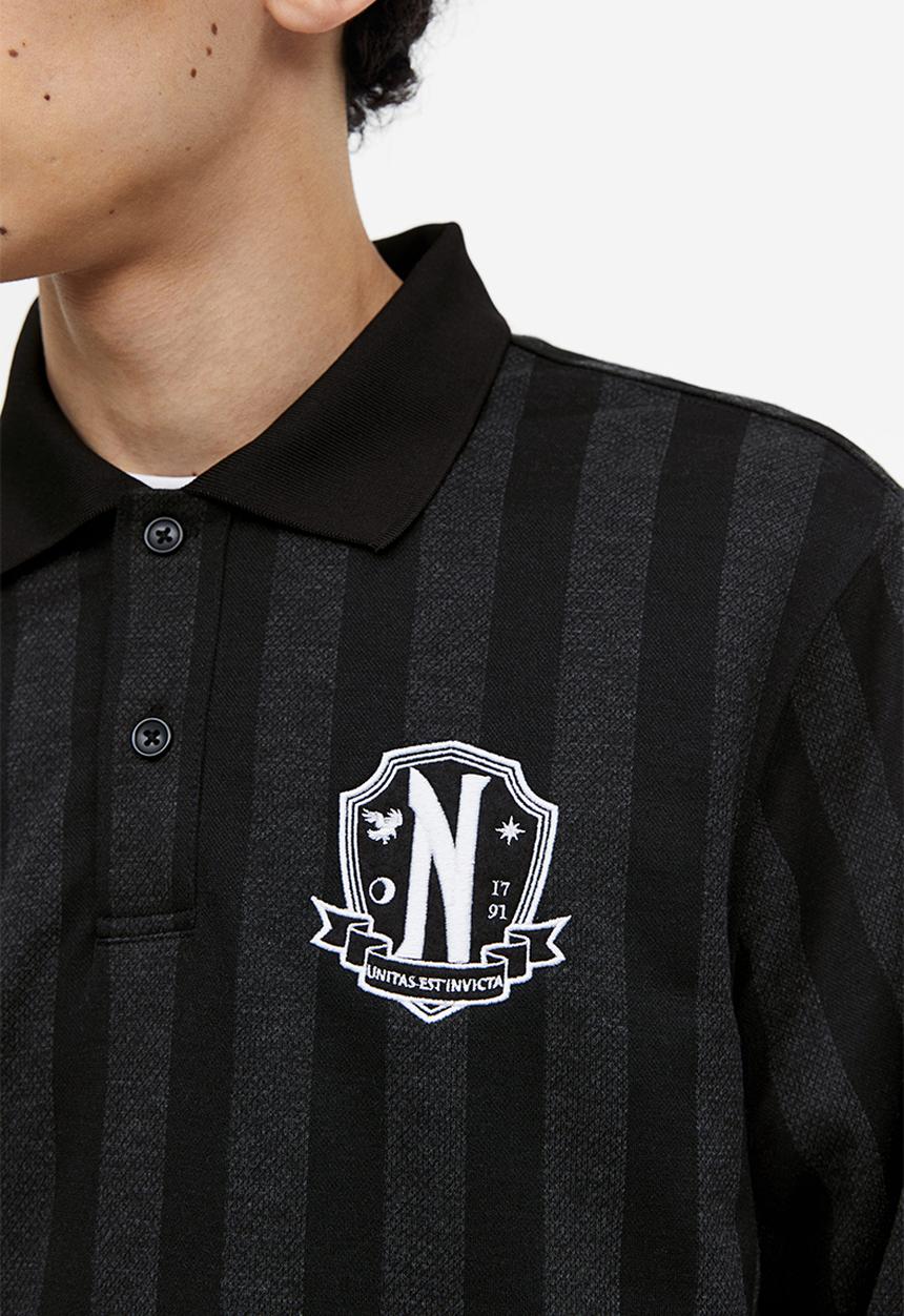 H&M - Regular fit long-sleeved polo shirt - Black Wednesday
