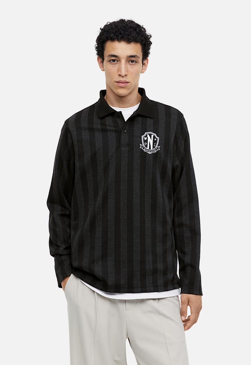 H&M - Regular fit long-sleeved polo shirt - Black Wednesday