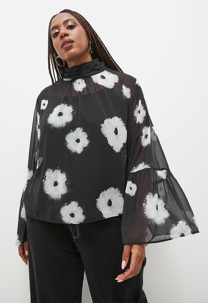 Superbalist - Draped printed high neck blouse - scattered floral