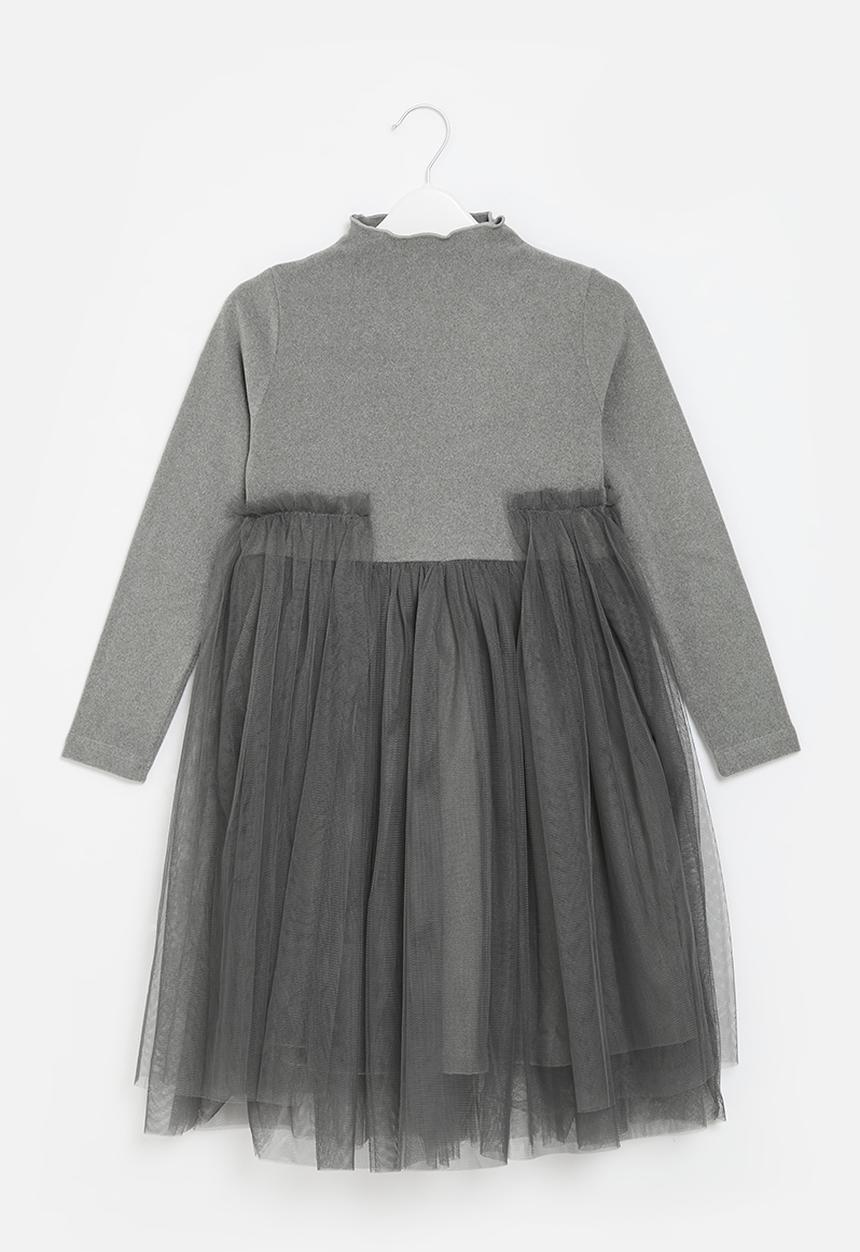 Pop Candy - Rib & mesh dress-grey