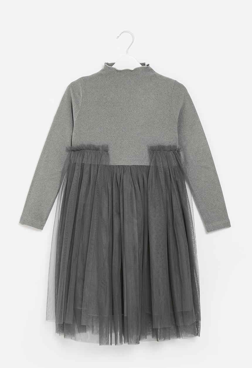 Pop Candy - Rib & mesh dress-grey