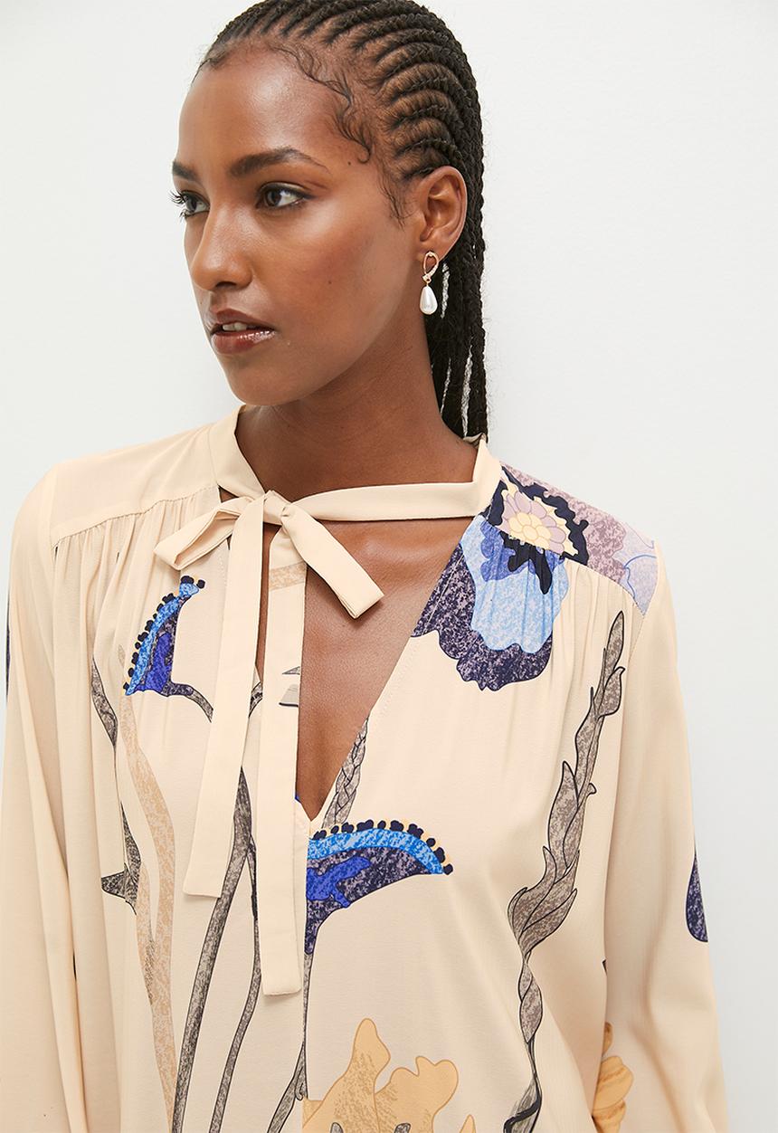 edit - Volume maxi trapeze dress - blue watercolour flower