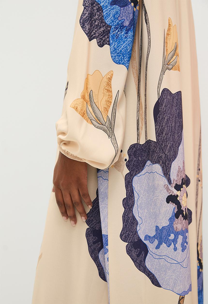 edit - Volume maxi trapeze dress - blue watercolour flower