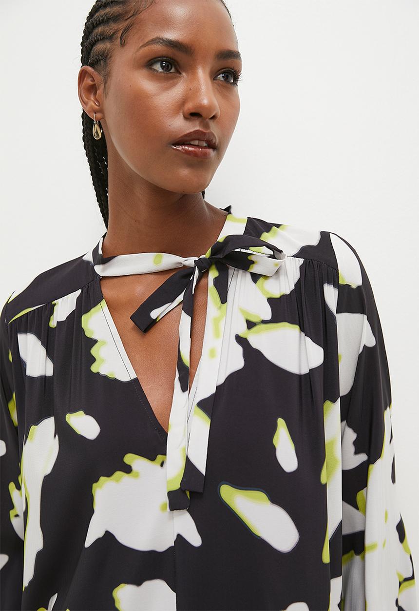 edit - Volume maxi trapeze dress - blurred liney floral