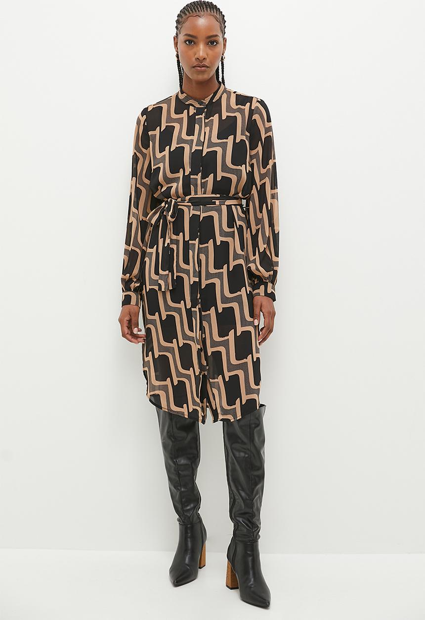 Stella Morgan - Geometric Printed Shirt Dress - Beige