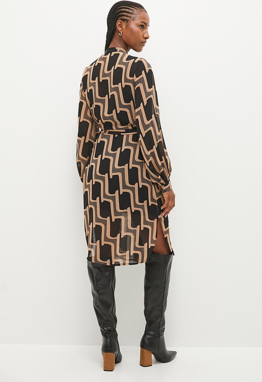 Stella Morgan - Geometric Printed Shirt Dress - Beige