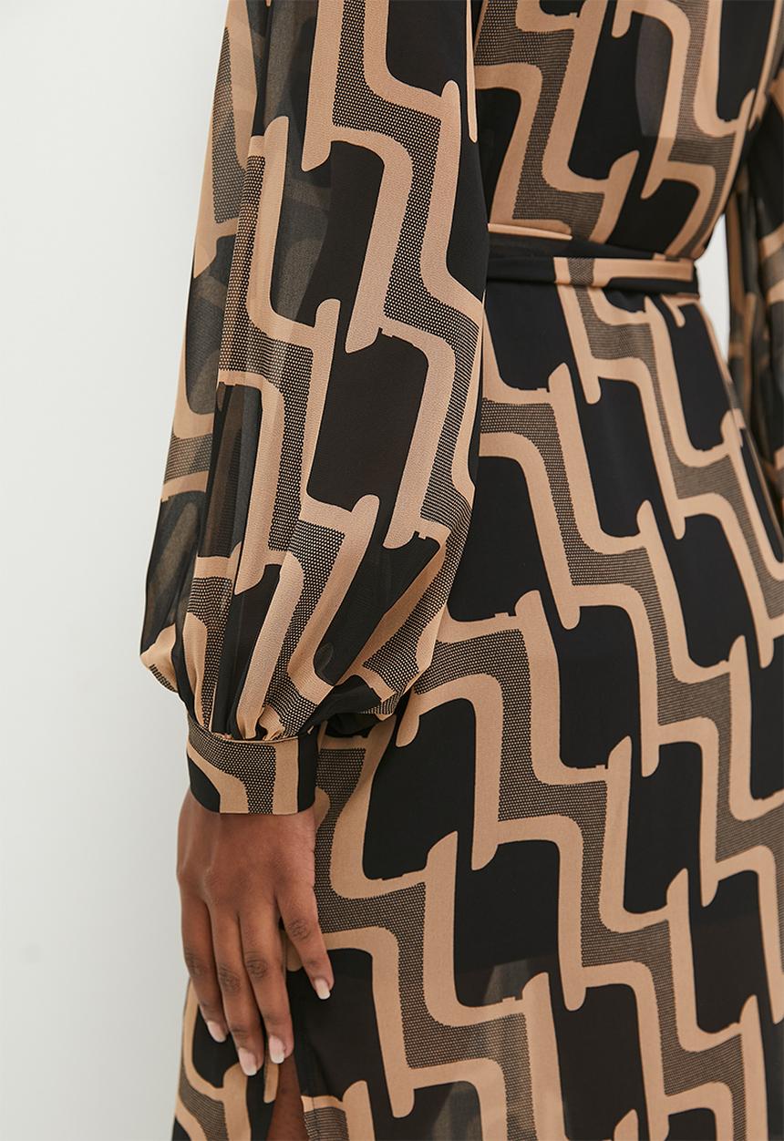 Stella Morgan - Geometric Printed Shirt Dress - Beige