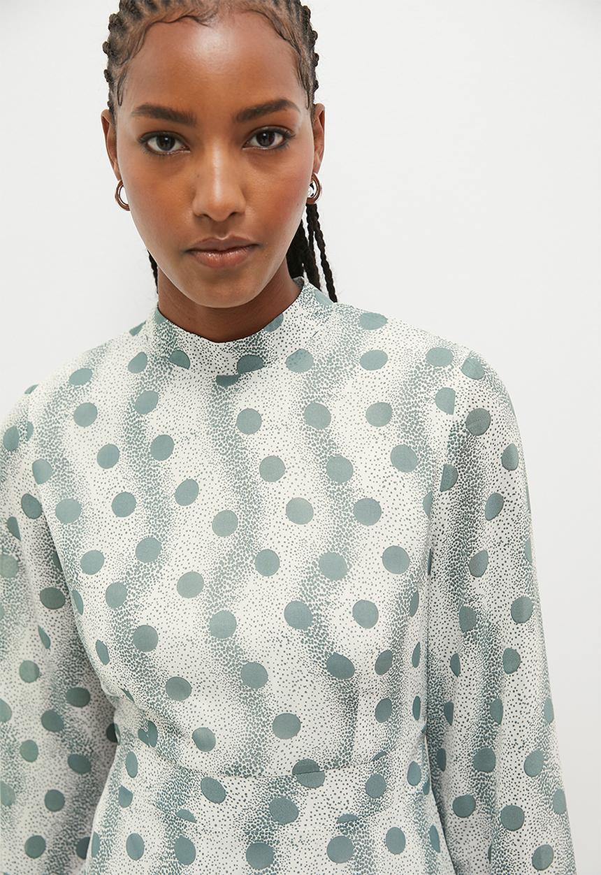 Stella Morgan - High Neck Fit And Flare Printed Dress - Sage